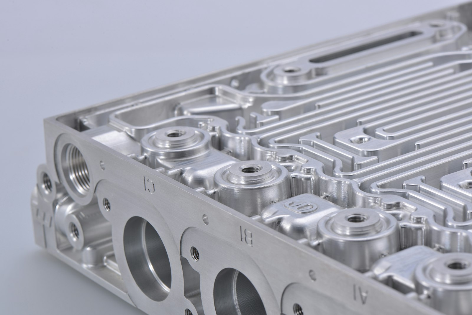 Machined aluminium casting showing ferrous and non-ferrous casting machining capability